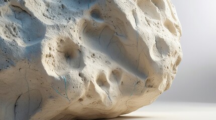 highly detailed, hyper-realistic close-up of a weathered limestone rock, showcasing its intricate, porous surface with minute cavities, imperfections, generative ai