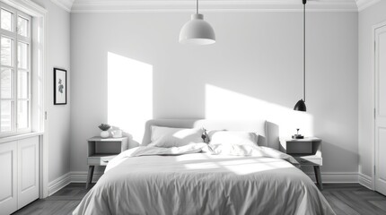 Minimalist White Bedroom With Sunlight Streaming In