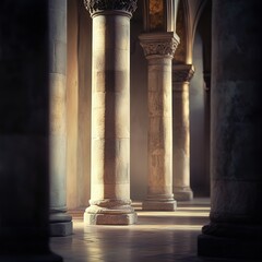 columns in Klis Church, revealing the stunning interior with a focus on the beautiful stone craftsmanship,