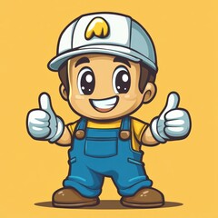 Happy Construction Worker Mascot Giving Thumbs Up