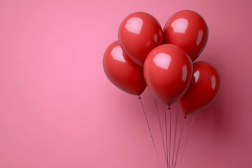 Red balloons float against a soft pink backdrop creating a festive atmosphere. Generative AI