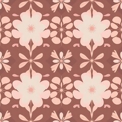 Fototapeta premium Rustic Floral Tile Pattern: A seamless repeat pattern of delicate white flowers on a rich brown background, reminiscent of vintage tilework. Perfect for wallpaper, fabric, and home decor.