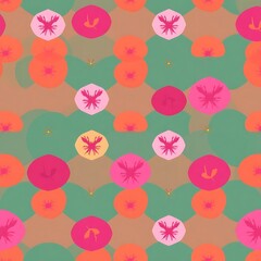 Fototapeta premium Blooming Pattern: A vibrant and cheerful pattern featuring stylized flowers in shades of pink, orange, and green, perfect for adding a touch of whimsy and vibrancy to your designs. 