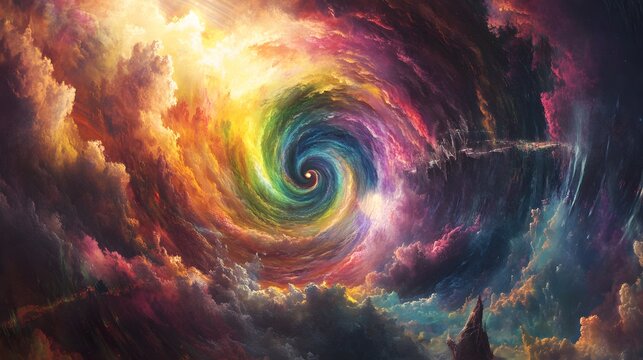 Vortex of colorful clouds digital art abstract environment surreal viewpoint cosmic concept for imagery