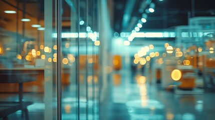 Fototapeta premium Translucent interior showcases a contemporary science lab, illuminated by soft lights. The atmosphere is dynamic, hinting at ongoing research and exploration within