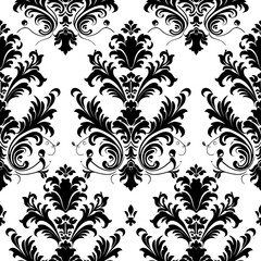 Obraz premium black seamless pattern damask tile victorian middle aged royal vintage rustic elegant historical white background