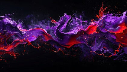 Abstract purple and red splashes on a vivid black backdrop.