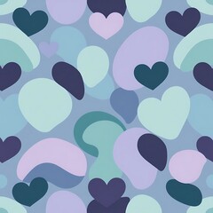 Abstract Hearts Seamless Pattern: Pastel color palette,  organic shapes, and scattered hearts create a charming and whimsical design. Perfect for various applications.