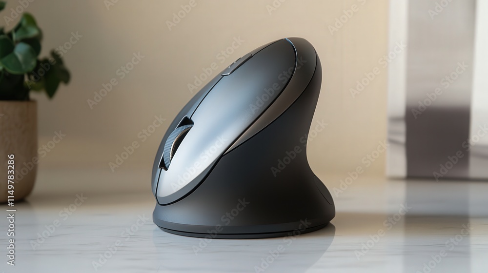 Poster vertical ergonomic mouse designed to reduce wrist strain and improve comfort during long computer se