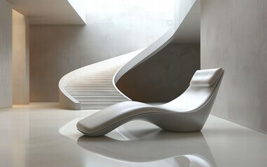 Minimalist lounge chair in a spacious and well-lit room with neutral colors