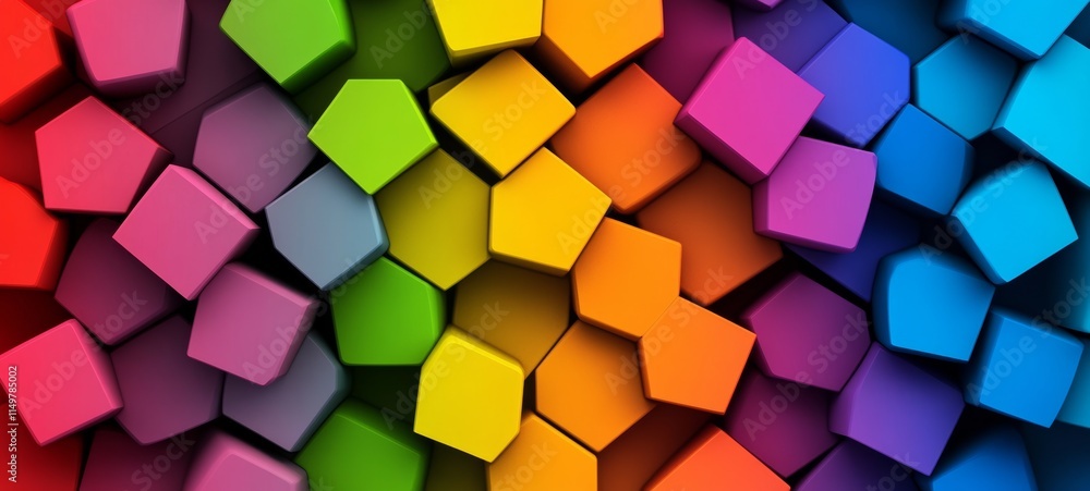 Poster colorful image of blocks in various colors. the blocks are arranged in a way that creates a rainbow 