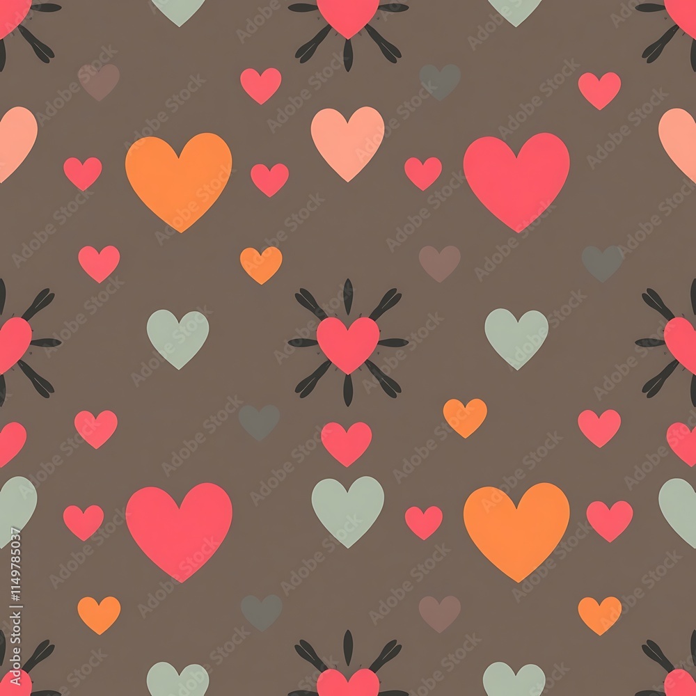 Poster heartfelt seamless pattern: a cheerful and vibrant seamless pattern featuring a delightful array of 