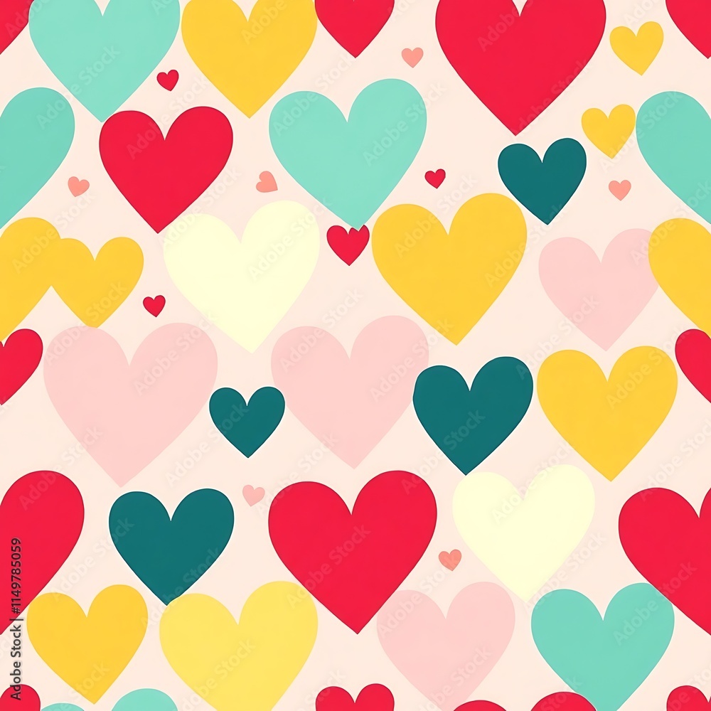 Poster colorful hearts seamless pattern: a joyful and vibrant seamless pattern featuring a playful arrangem