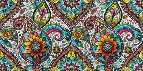 Colorful floral pattern featuring intricate designs and vibrant hues.