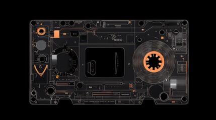 Fototapeta premium Futuristic cassette tape with circuit board design.