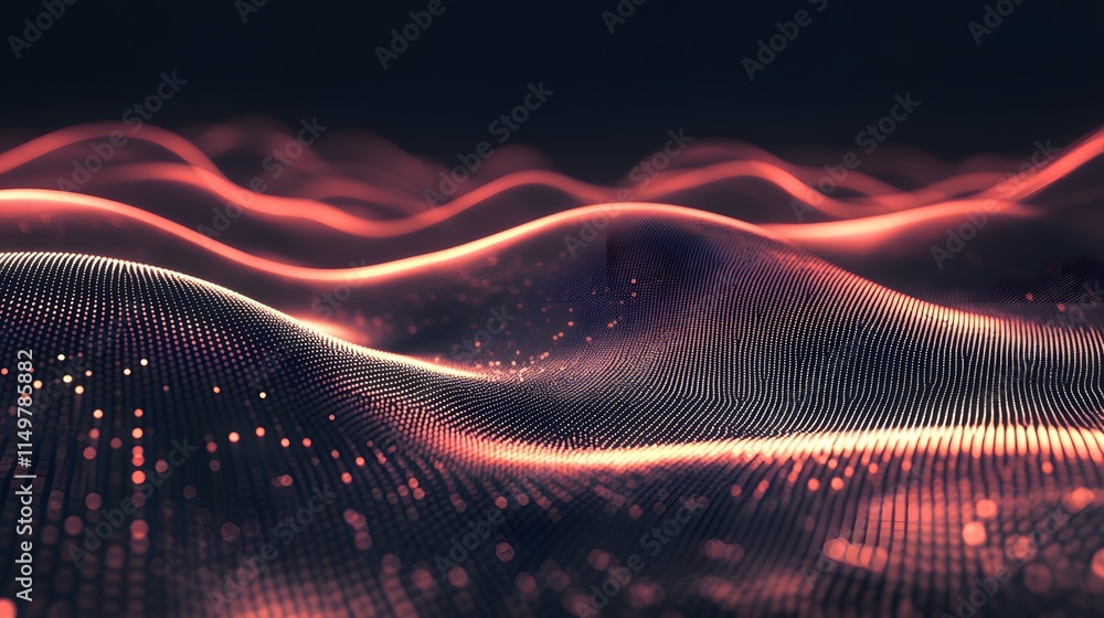 Poster dynamic waves of digital light abstract art virtual space technology close-up motion and flow