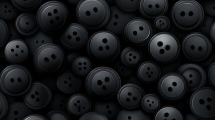 Fototapeta premium Black and white image of many buttons. The buttons are all black and have a similar design. The image has a monochromatic color scheme and a minimalist feel