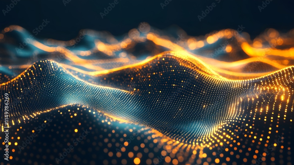 Poster dynamic wave patterns of light and data visualization digital realm abstract art high-tech environme