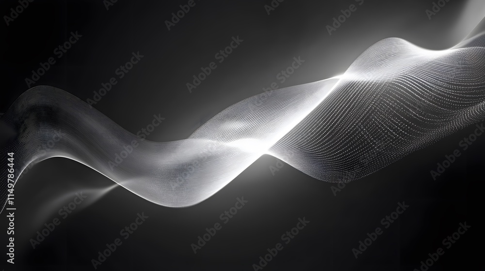 Poster dynamic light waves dancing through space abstract art monochrome design digital environment close-u