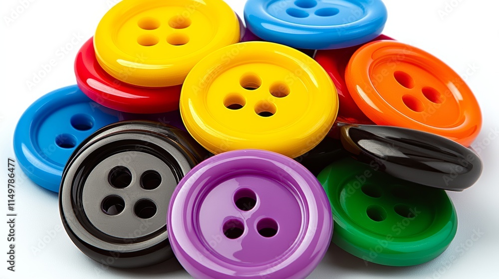 Poster bunch of colorful buttons are piled on top of each other. the buttons are of different colors and si