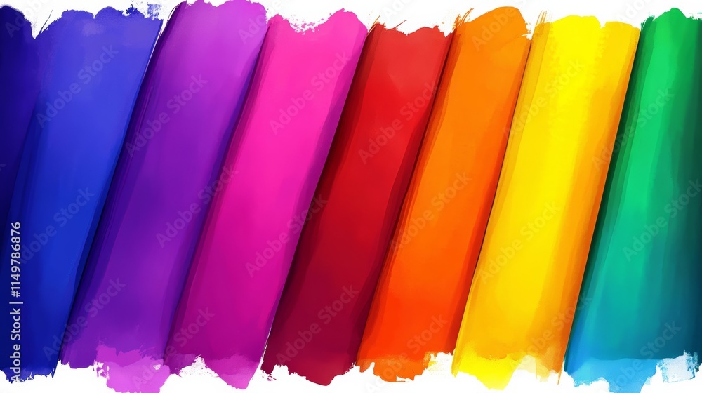 Poster colorful stripe of fabric with a rainbow pattern. the colors are bright and vibrant, creating a chee