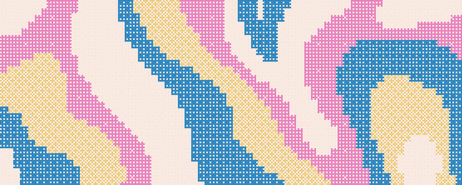 Abstract wavy background with dots, geometric dotted pattern, embroidery style. Design for clothes, fabric, background, wallpaper, packaging, batik. Vector illustration.