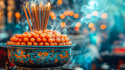 Naklejka premium Smoky Incense and Sweet Treats: A Festive Food Illustration