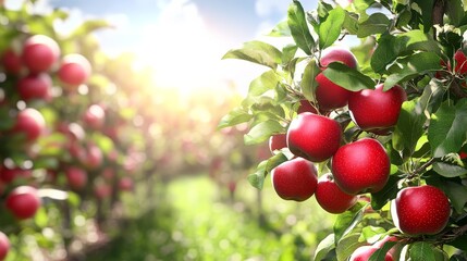 Obraz premium Vibrant illustration of a generative AI-created apple orchard.