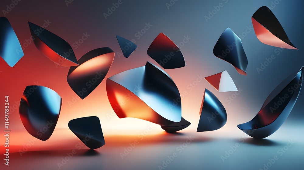 Poster dynamic abstract shapes in motion studio setting digital art vivid colors close-up modern aesthetics