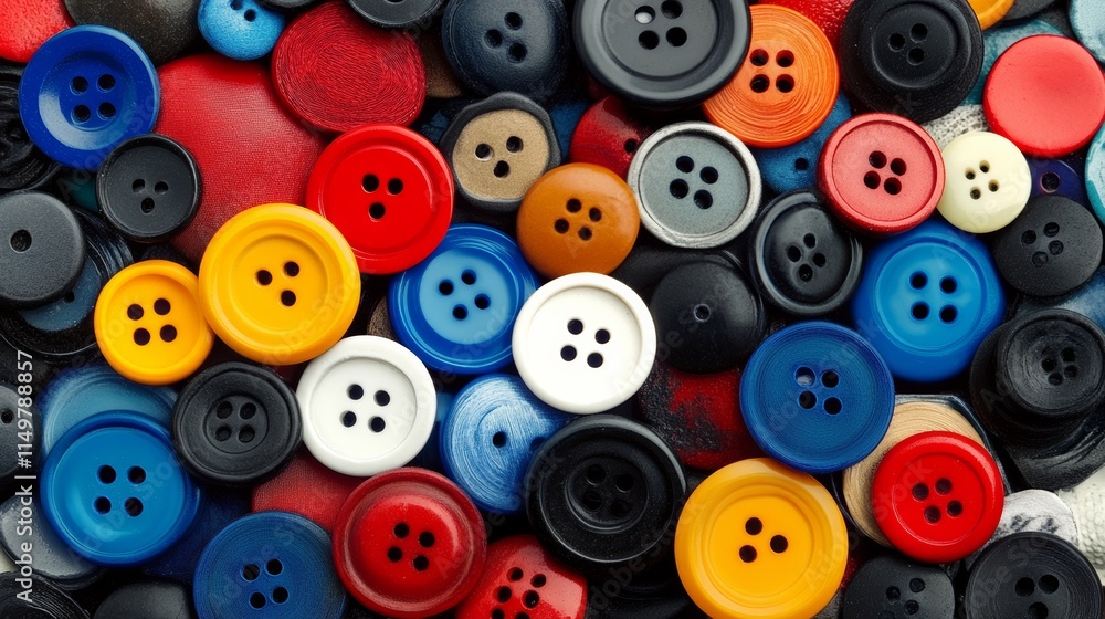 Poster bunch of buttons of different colors and sizes. concept of variety and diversity