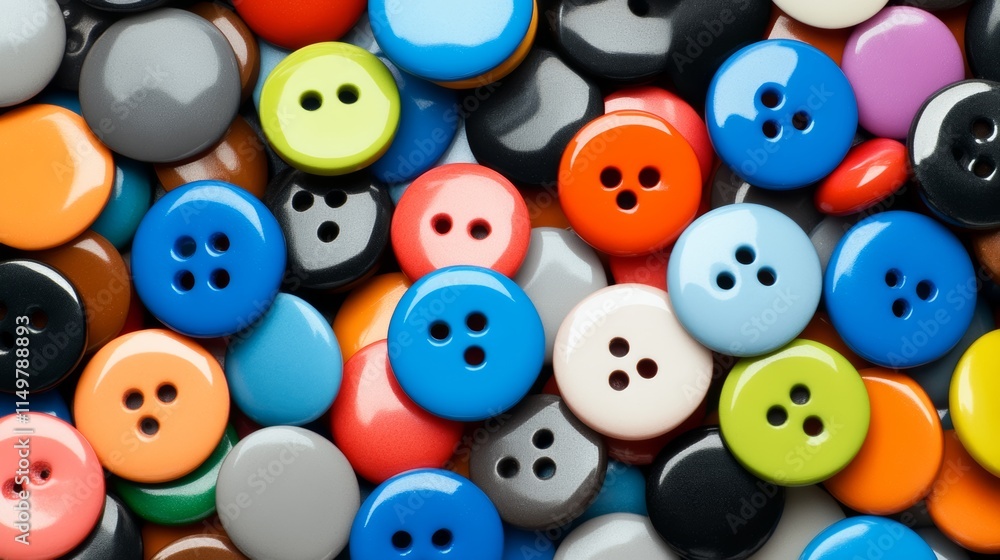 Poster collection of colorful buttons with different shapes and sizes. the buttons are arranged in a way th