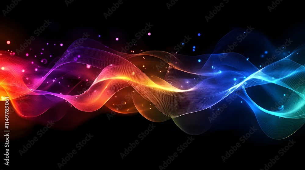 Aufkleber dynamic colorful waves animation abstract digital art vibrant visualization black background creativ