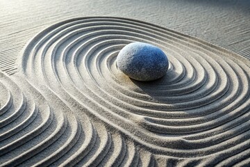 Surreal Zen Garden: Top View Stone on Sand, Abstract Minimalist Japanese Landscape Photography
