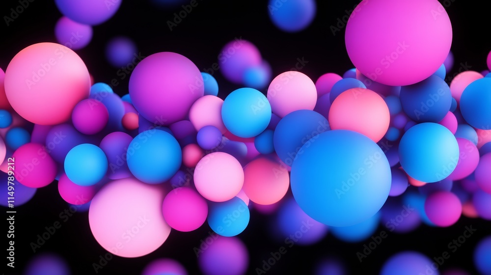 Poster bunch of colorful spheres are floating in the air. the spheres are of different colors, including pi
