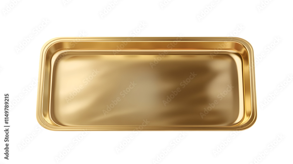 Poster glossy gold rectangular tray with a sleek surface, ideal for serving or as a decorative accent. isol