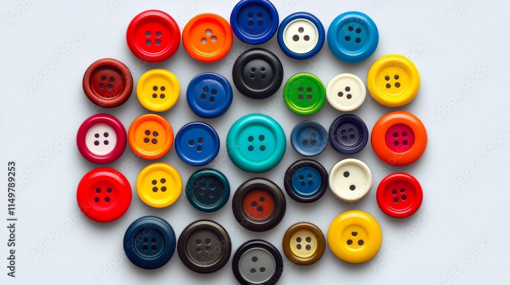 Poster collection of colorful buttons are arranged in a circle. the buttons are of various sizes and colors