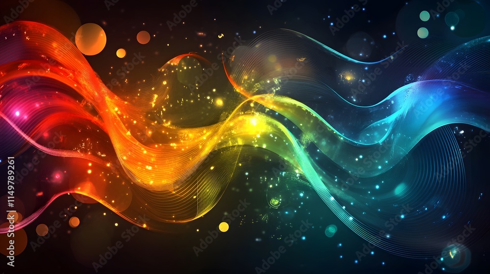 Poster dynamic color waves flowing in abstract design digital art contemporary environment vibrant viewpoin