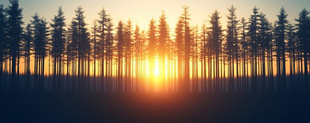 Obraz premium Serene Sunset Behind a Forest Silhouette