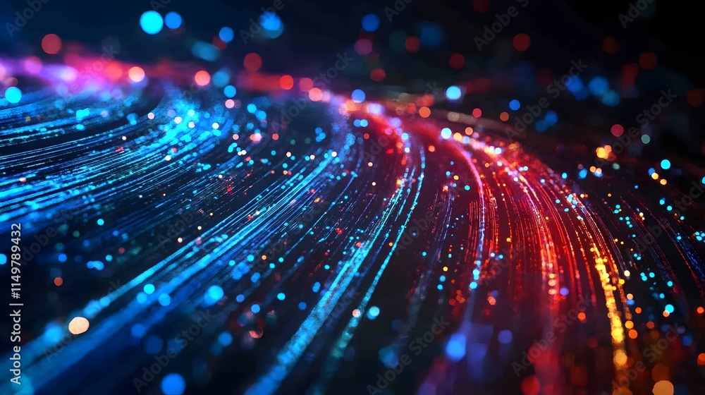 Poster dynamic light trails create vibrant visuals in abstract digital art captivating atmosphere modern ae