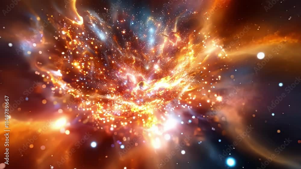 Poster big data universe expanding with glowing particles, light streaks, and colorful nebulae creating a m