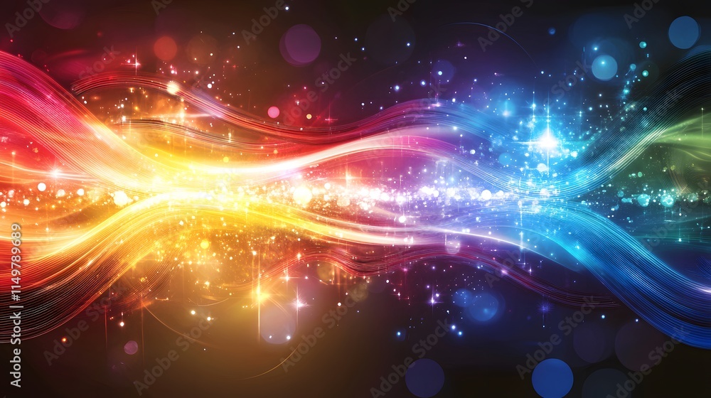Poster dynamic color wave action abstract setting digital artwork vibrant environment wide view energy conc