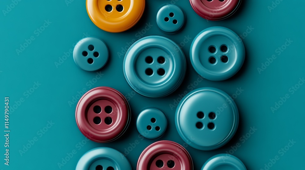 Poster row of colorful buttons on a blue background. the buttons are arranged in a way that they look like 