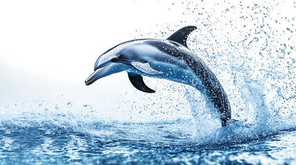 Obraz premium Dolphin Leaps: A majestic dolphin leaps high above the waves, creating a mesmerizing splash.