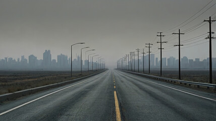 Fototapeta premium Deserted Highway in Smog