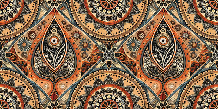 Intricate mandala pattern in warm colors, showcasing artistic flair and detail.