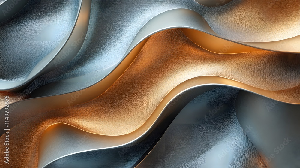 Poster flowing metallic waves abstract design digital art contemporary style close-up view textured pattern