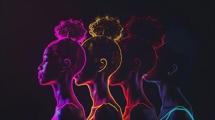 Naklejka premium Brightly colored outline of diverse women, symbolizing inclusivity.