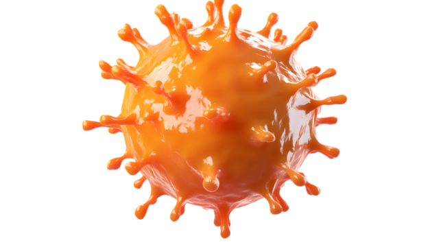 3D orange virus cell with spiked texture, representing a vibrant depiction of microscopic organisms. Isolated on transparent background