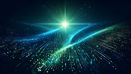 Obraz premium Abstract light background. The energy of fractal realms Abstract Waving Particle Technology Background.
