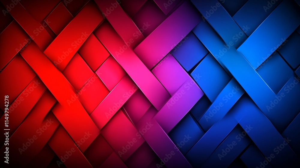 Poster colorful abstract design with red and blue stripes. the design is made up of many small squares and 